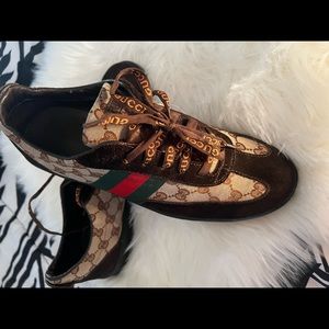 Size 11 1/2 vintage suede and canvas Gucci sneakers